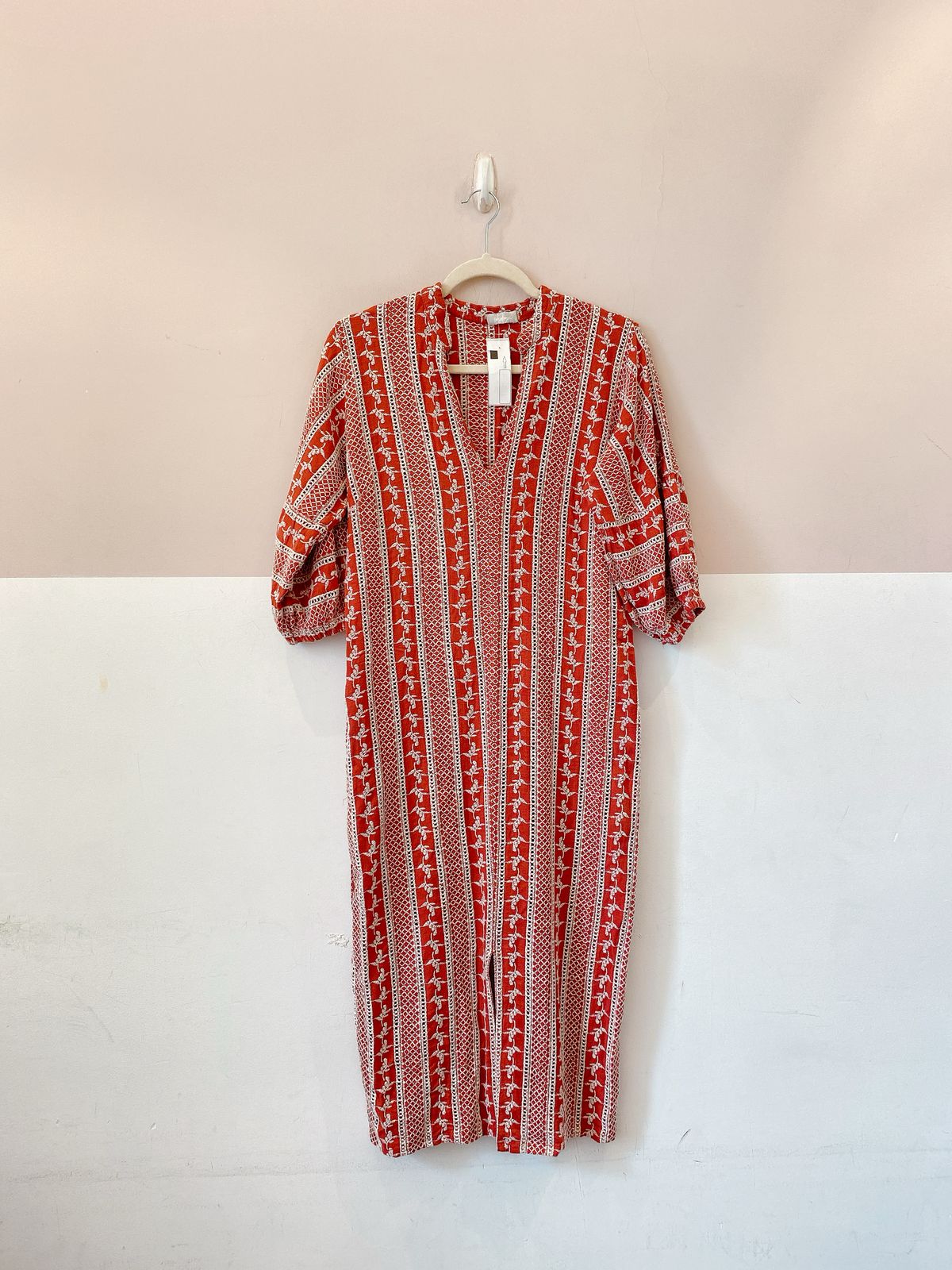 Vestido midi marrom bordado Ideologic G